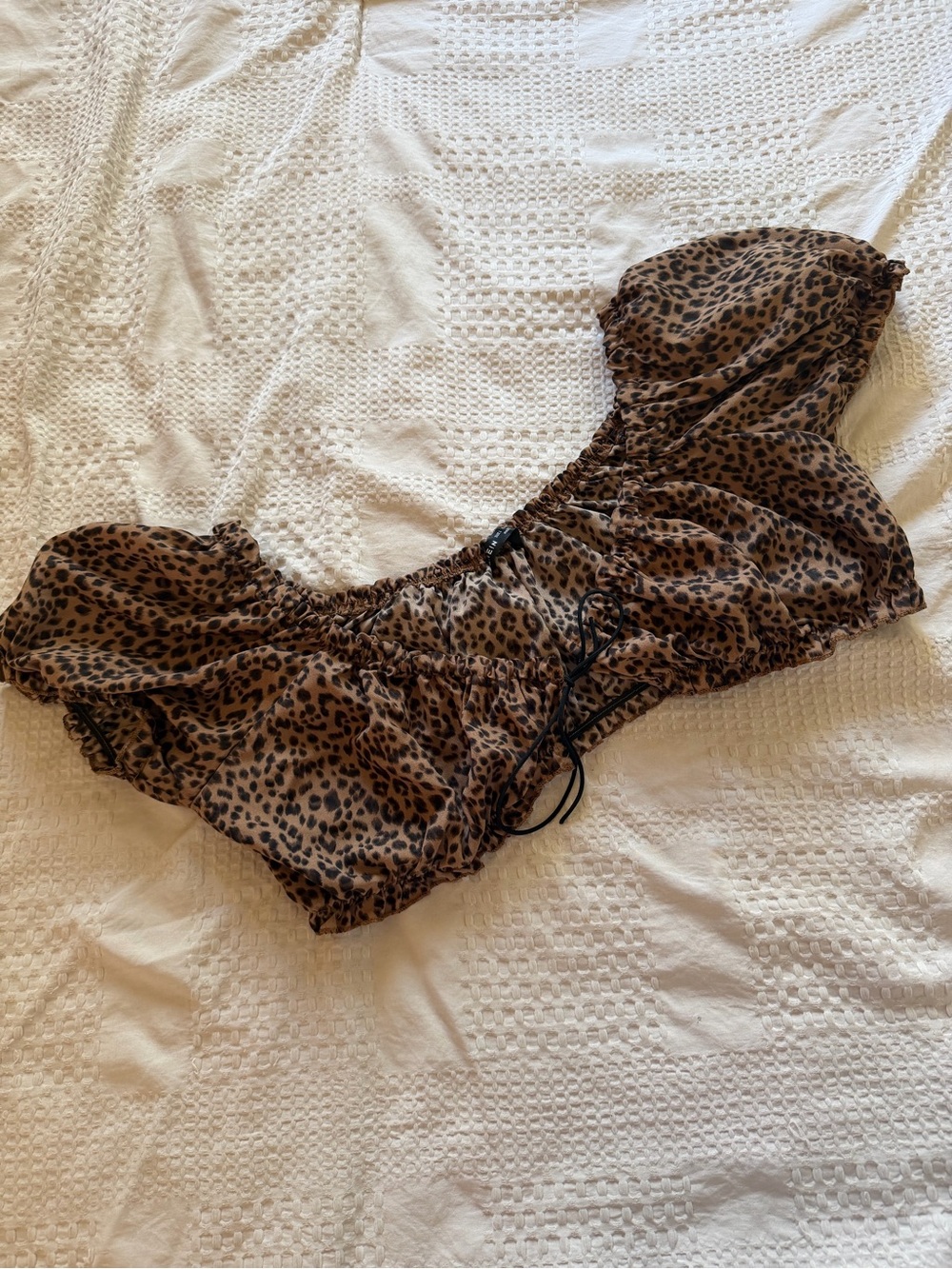 SHEIN Brown and Black Leopard Print Off-Shoulder Crop Top